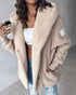 Button Front Pockets Design Hoodie Faux Shearling Coat Apricot