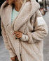 Button Front Pockets Design Hoodie Faux Shearling Coat Apricot