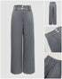 High Waist Zipper Fly Elastic Back Waist Trousers Casual Wide Leg Pants gray