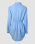 Button Down Shirt Dress Roll Tab Sleeve Side Drawstring Mini Dresses Lighted Blue