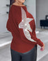 Pullover Knit Sweaters Crewneck Batwing Sleeve Rhinestone Star Pattern Top Wine red