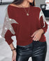 Pullover Knit Sweaters Crewneck Batwing Sleeve Rhinestone Star Pattern Top Wine red