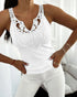 Contrast Lace V Neck Sleeveless Knit Top Casual Slim Fit Tank white