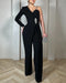 One Shoulder Rhinestone Decor Jumpsuit Casual Long Sleeve Wide Leg Romper black