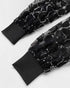 Deep V-Neck Sequin & Flower Decor Mesh Lantern Sleeves Ruched Blouse Slim Fit Top black