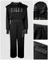 2 Pieces Outfit Long Sleeve Crop Drawstring Hoodie Sweatshirt with Thumb Hole Cuffs and Casual Drawstring Elastic Waist Wide Leg Sweatpants Set black