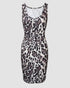 2 Piece Contrast Sequin Heart Pattern V-Neck Sweatshirt Leopard Print Sleeveless Tank Dress Set Apricot