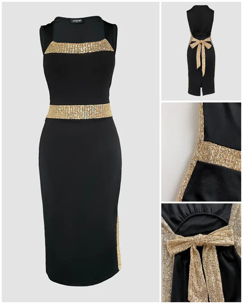 Halter Thick Strap Chic 3D Floral Dec Slim Fit Dress black