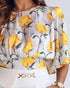 2 Pieces Outfit Floral Print Round Neck Bell Sleeve Satin Top and High Waist Wide Leg Work Pants Set yellow