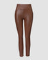 ChicMe CurveEase PU Leather Leggings High Waist Curved Fleece Lined Tights Casual Pants coffee