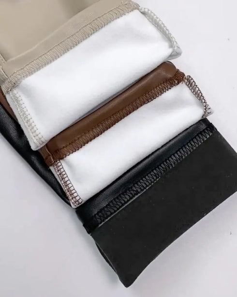 ChicMe CurveEase PU Leather Leggings High Waist Curved Fleece Lined Tights Casual Pants coffee