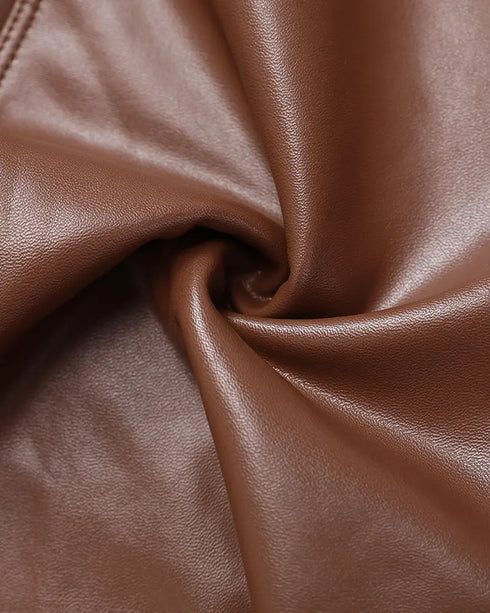 ChicMe CurveEase PU Leather Leggings High Waist Curved Fleece Lined Tights Casual Pants coffee