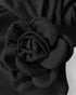 3D Flower Decor Round Neck Puff Sleeve Bodycon Dress Casual Ruched Slit Zipper Back Work Dress black