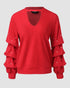 Keyhole Neck Hollow Out Contrast Lace Top red