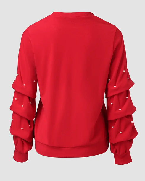 Keyhole Neck Hollow Out Contrast Lace Top red