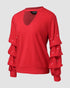 Keyhole Neck Hollow Out Contrast Lace Top red