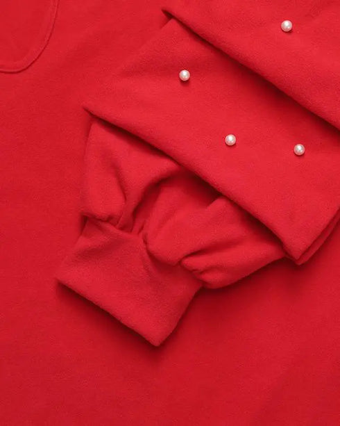 Keyhole Neck Hollow Out Contrast Lace Top red