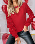 Keyhole Neck Hollow Out Contrast Lace Top red