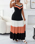 Spaghetti Strap Colorblock Ruched Ruffles Maxi Dress black