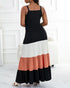 Spaghetti Strap Colorblock Ruched Ruffles Maxi Dress black