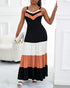 Spaghetti Strap Colorblock Ruched Ruffles Maxi Dress black