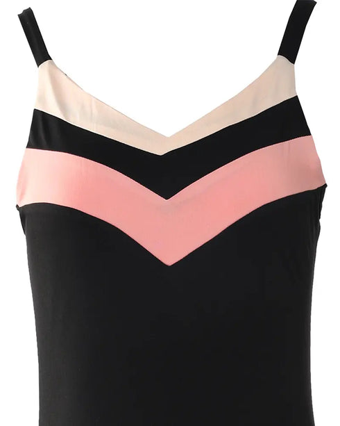 Spaghetti Strap Colorblock Ruched Ruffles Maxi Dress black