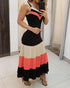 Spaghetti Strap Colorblock Ruched Ruffles Maxi Dress black
