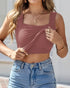 U-Neck Sleeveless Tank Seamless Skinny Layering Top with Built-In Bra red bean