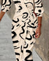 All Over Print Turn-down Collar Tied Detail Dress Casual Ruched Wrap Front Vacation Dress Apricot