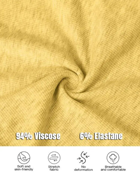 2PCS Micro-Ribbed U-Neck Tank Top & Boxer Set Cozy Loungewear yellow