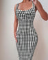 Square Neck Sequin & Tassel Decor Mesh Sleeve Bodycon Dress Zipper Back Party Dress blackwhite