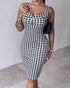 Square Neck Sequin & Tassel Decor Mesh Sleeve Bodycon Dress Zipper Back Party Dress blackwhite
