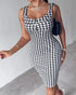 Square Neck Sequin & Tassel Decor Mesh Sleeve Bodycon Dress Zipper Back Party Dress blackwhite