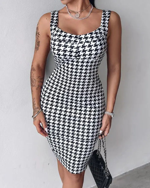 Square Neck Sequin & Tassel Decor Mesh Sleeve Bodycon Dress Zipper Back Party Dress blackwhite