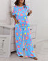 2 Pieces Outfit Tie Dye Print Short Sleeve Top and Elastic Waist Loose Fit Pants Set Casual Pajamas Set Multicolor