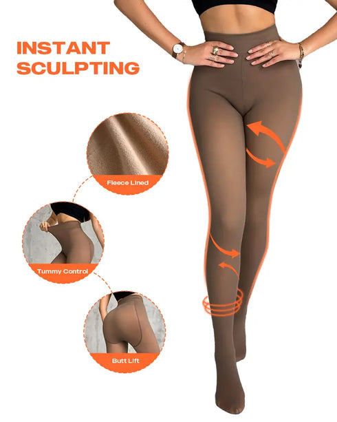 ChicMe ShapeLift 2-Piece Magic Fleece Lined Leggings Tight Thin Fleece Thermal Pantyhose Warm Leggings(Size Regular/Large/Extra Large) style2