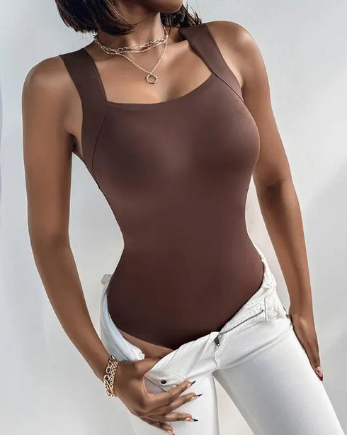 ChicMe ContourX U Neck Shapewear Built-in Bra Sleeveless High Strechy Slim Fit Tank BodySuits coffee