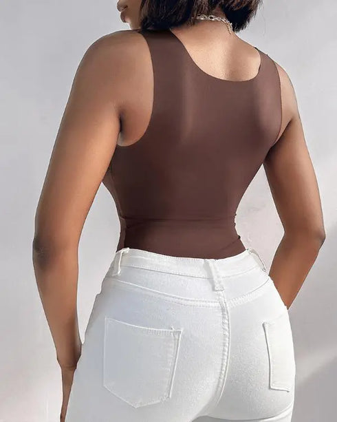 ChicMe ContourX U Neck Shapewear Built-in Bra Sleeveless High Strechy Slim Fit Tank BodySuits coffee