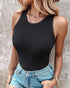 O-Neck Sleeveless Basic Slim Fit Skinny Tank Casual Top(Without Pads) black