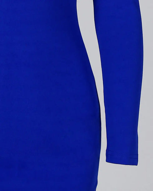 Square Neck Long Sleeve Zipper Back Midi Dress Slit Back Bodycon Dress blue