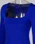 Square Neck Long Sleeve Zipper Back Midi Dress Slit Back Bodycon Dress blue