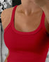 Scoop Neck Spaghetti Strap Ribbed Top Casual Sleeveless Slim Fit Tank red