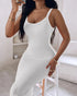 Spaghetti Strap U-Neck Casual Maxi Dress Slim Fit Cami Vacation Dress white