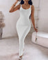 Spaghetti Strap U-Neck Casual Maxi Dress Slim Fit Cami Vacation Dress white