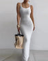 Spaghetti Strap U-Neck Casual Maxi Dress Slim Fit Cami Vacation Dress white