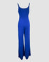 Spaghetti Strap Round Neck Comfy Jumpsuit Casual Slim Fit Romper with Pockets blue