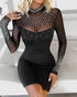 Rhinestone Sheer Mesh Patchwork Bodycon Dress black