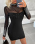 Rhinestone Sheer Mesh Patchwork Bodycon Dress black