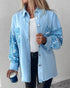 Casual Jacket Sequin Patchwork Long Sleeve Jacket Top Button Front Raw Hem Oversized Denim Shacket Lighted Blue