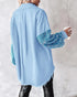 Contrast Sequin Turn-down Collar Long Sleeve Tassel Design Fuzzy Shacket with Pocket Lighted Blue
